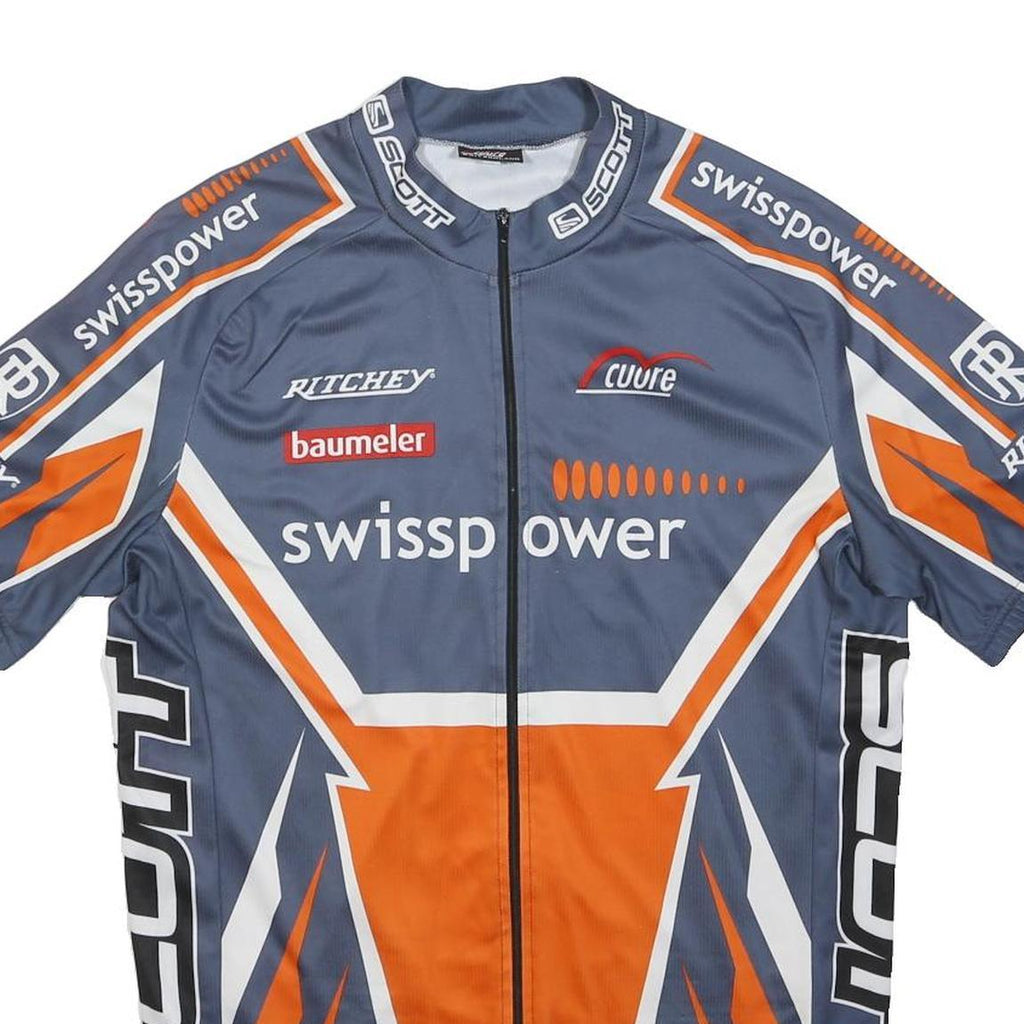 CUORE Mens Blue & Orange Swisspower Cycling Jersey XL Short Sleeve Crew Neck