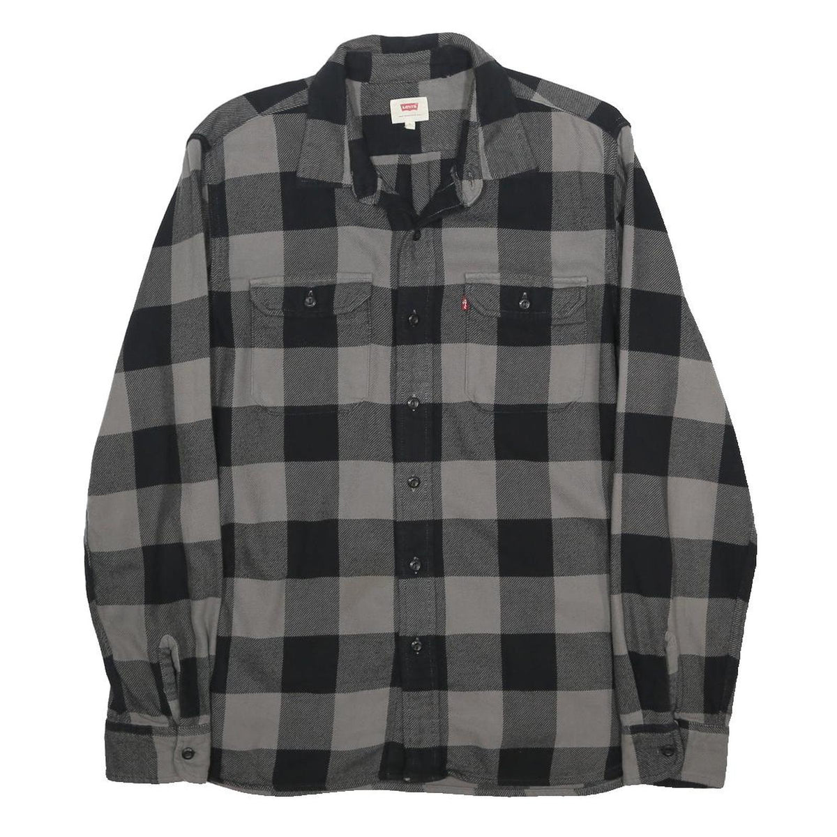 LEVI'S Mens Black & Grey Checked Cotton Shirt L Long Sleeve Button Front Casual