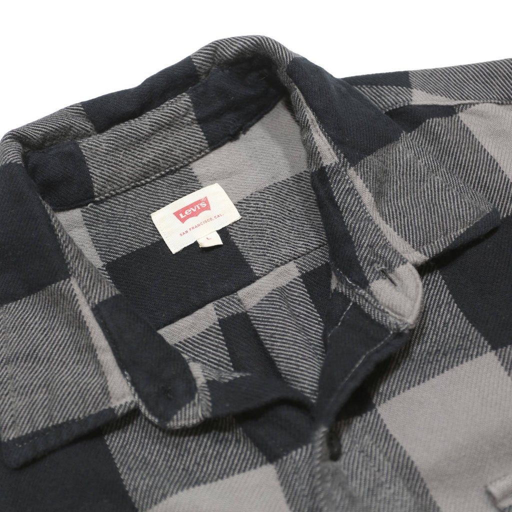 LEVI'S Mens Black & Grey Checked Cotton Shirt L Long Sleeve Button Front Casual
