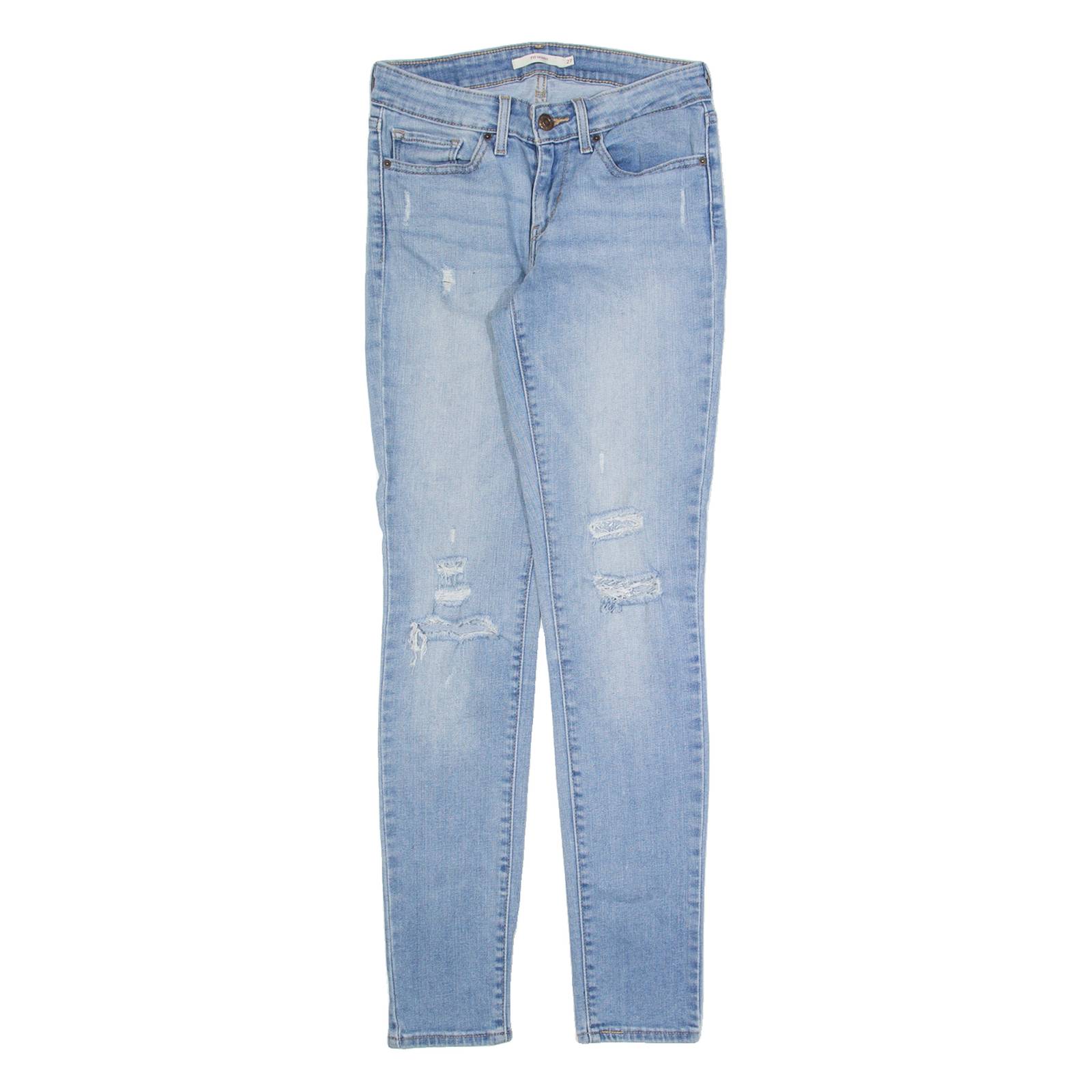 LEVI'S 711 Distressed Womens Jeans Blue Slim Skinny Stone Wash W27 L32