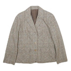 SUIT WORLD Womens Beige Wool Check Jacket M Woven Classic Button Closure