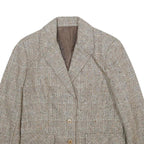SUIT WORLD Womens Beige Wool Check Jacket M Woven Classic Button Closure
