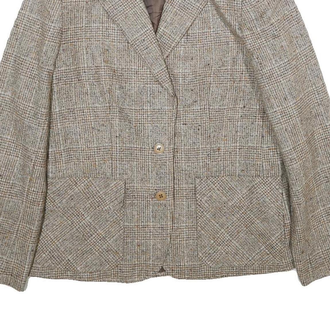 SUIT WORLD Womens Beige Wool Check Jacket M Woven Classic Button Closure