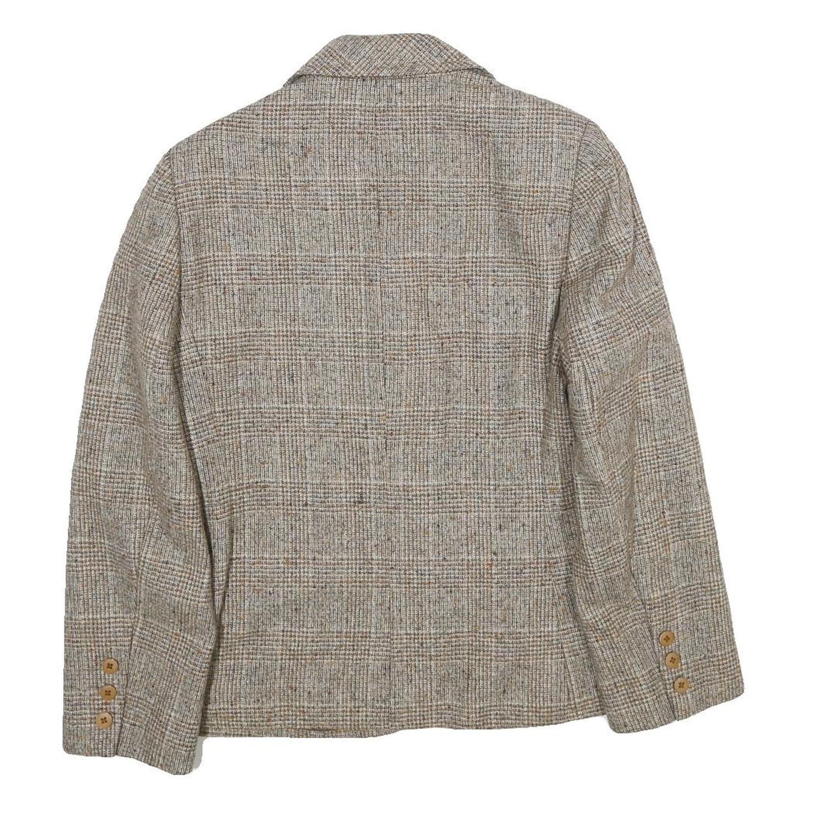 SUIT WORLD Womens Beige Wool Check Jacket M Woven Classic Button Closure