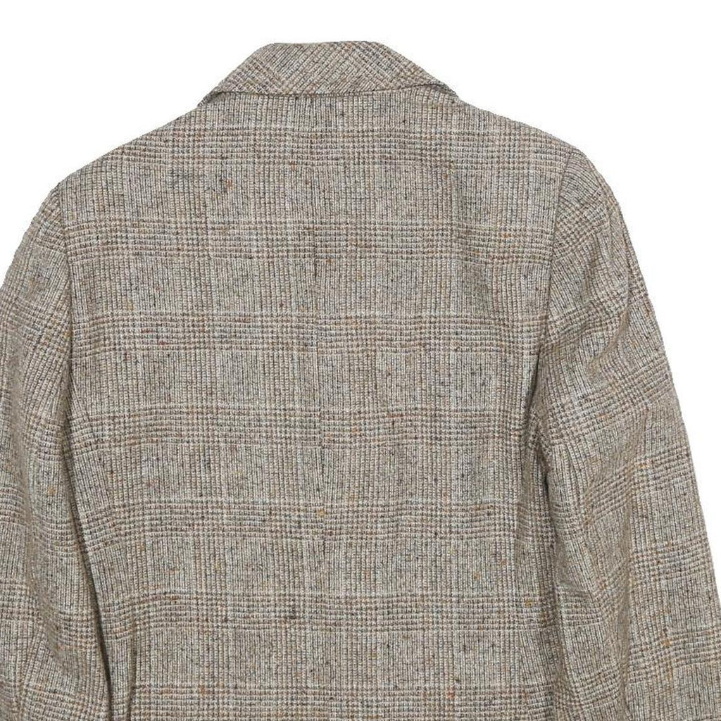 SUIT WORLD Womens Beige Wool Check Jacket M Woven Classic Button Closure