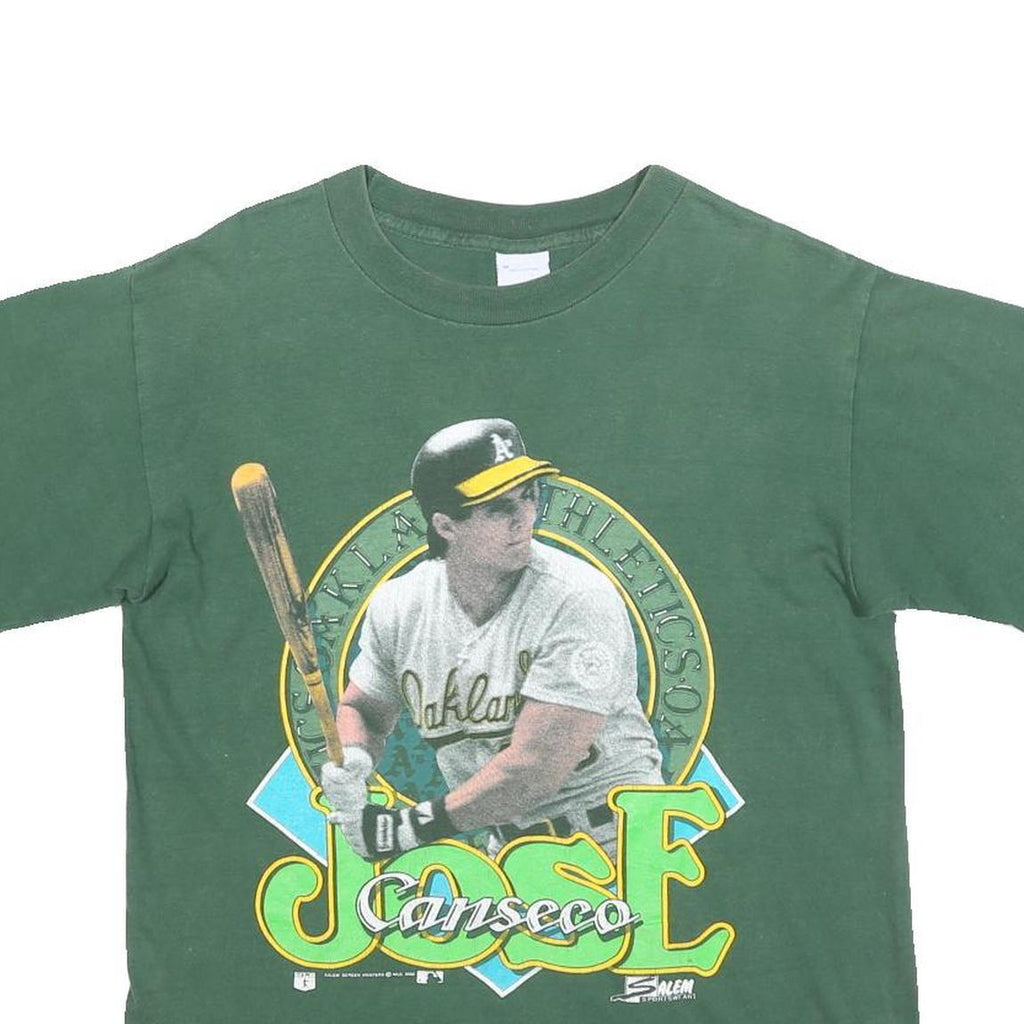 SALEM Mens Green Jose Canseco MLB 1990 Single Stitch A's T-Shirt M Short Sleeve