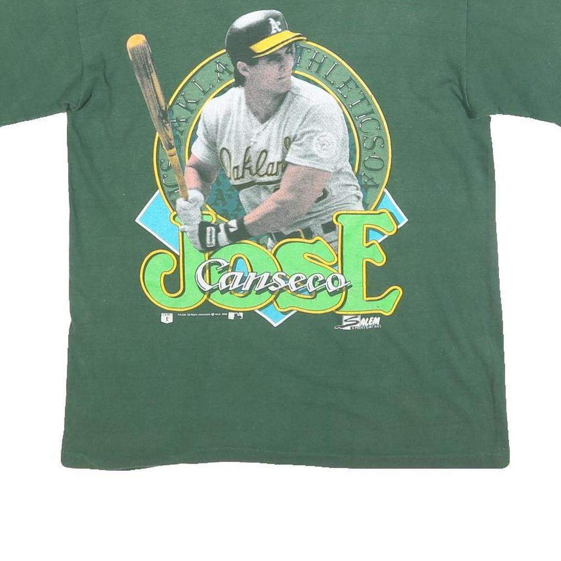 SALEM Mens Green Jose Canseco MLB 1990 Single Stitch A's T-Shirt M Short Sleeve