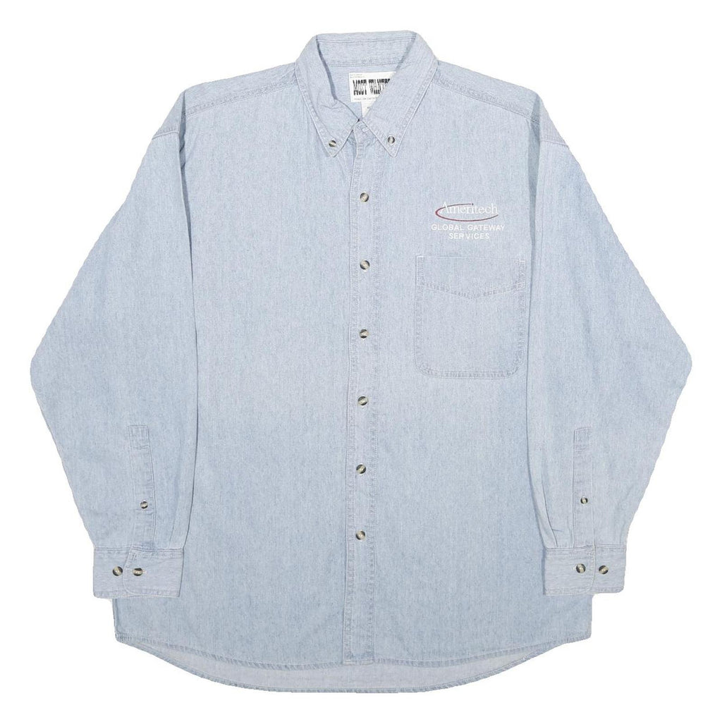 MOST WANTED Mens Blue Denim Shirt M Button Down Long Sleeve Casual Fashion