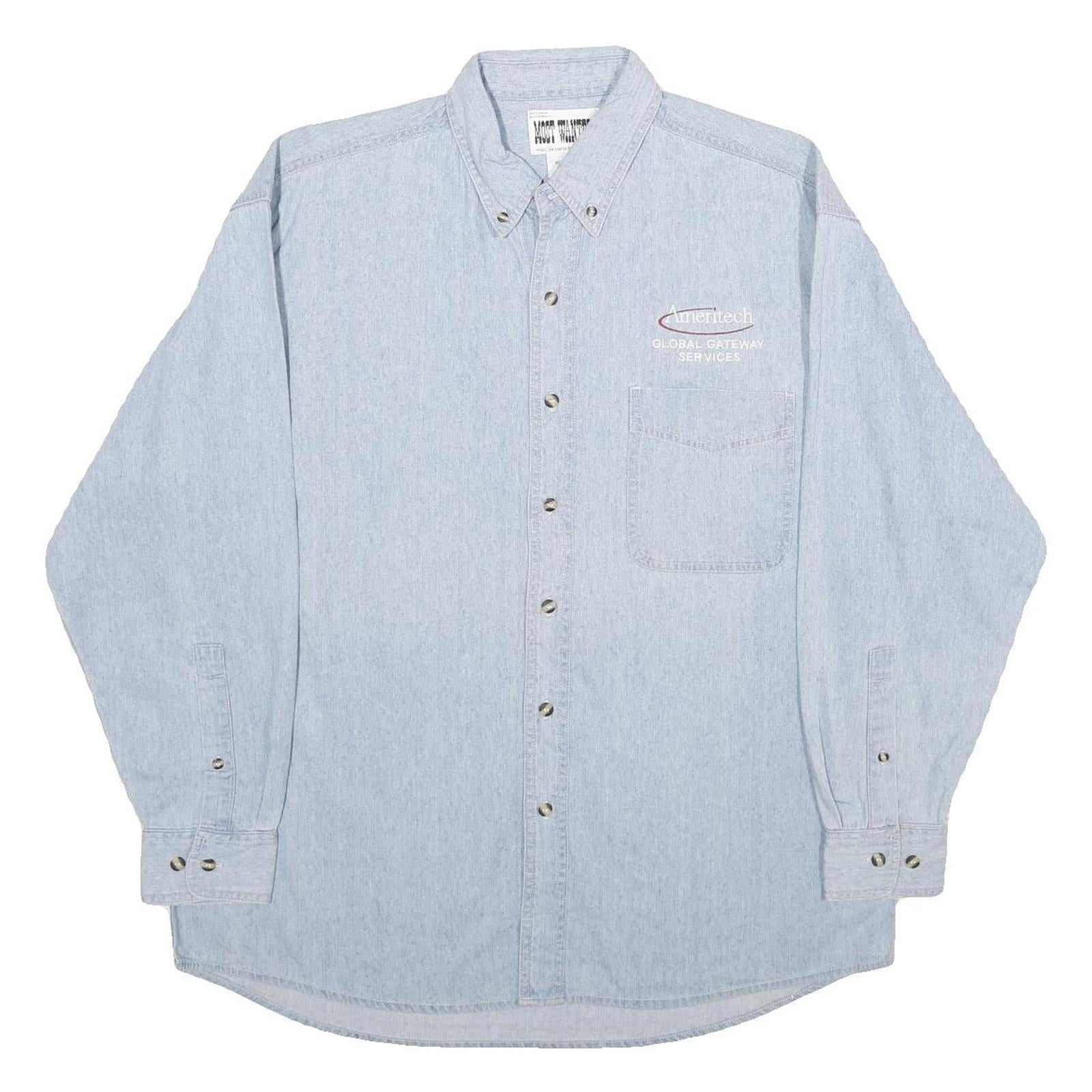 MOST WANTED Mens Blue Denim Shirt M Button Down Long Sleeve Casual Fashion