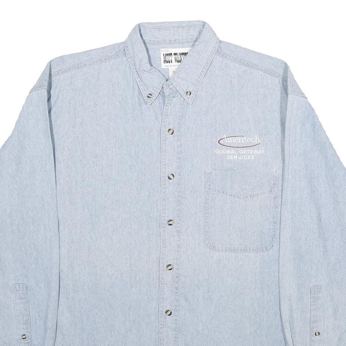 MOST WANTED Mens Blue Denim Shirt M Button Down Long Sleeve Casual Fashion