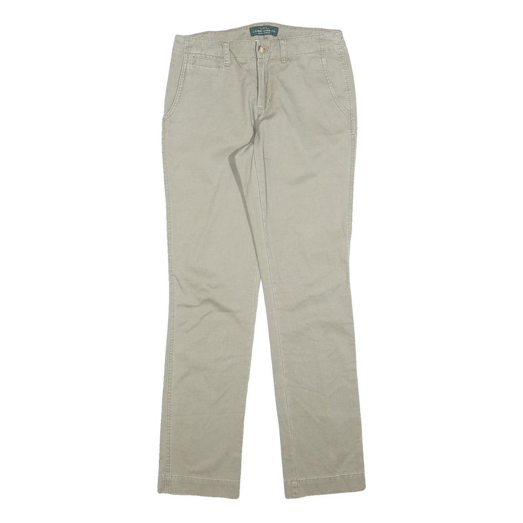 LAUREN RALPH LAUREN Womens Beige Slim Straight Trousers W30 L32 Cotton Blend Zip