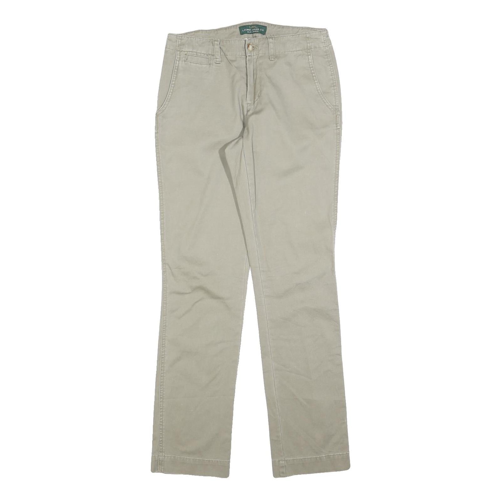 LAUREN RALPH LAUREN Womens Beige Slim Straight Trousers W30 L32 Cotton Blend Zip