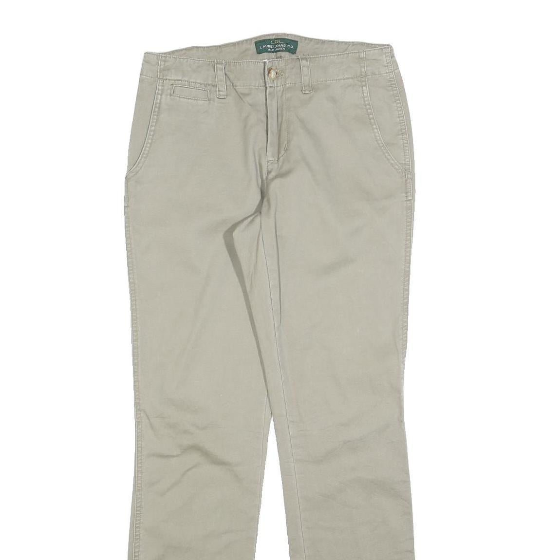 LAUREN RALPH LAUREN Womens Beige Slim Straight Trousers W30 L32 Cotton Blend Zip