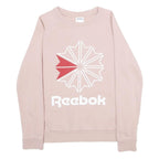 REEBOK Womens Pink Crew Neck S Cotton Sweatshirt Logo Print