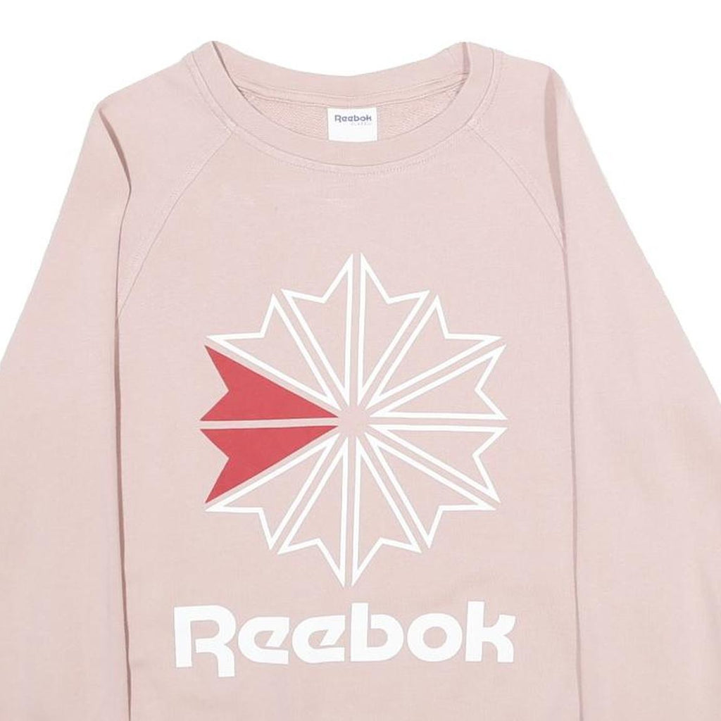 REEBOK Womens Pink Crew Neck S Cotton Sweatshirt Logo Print