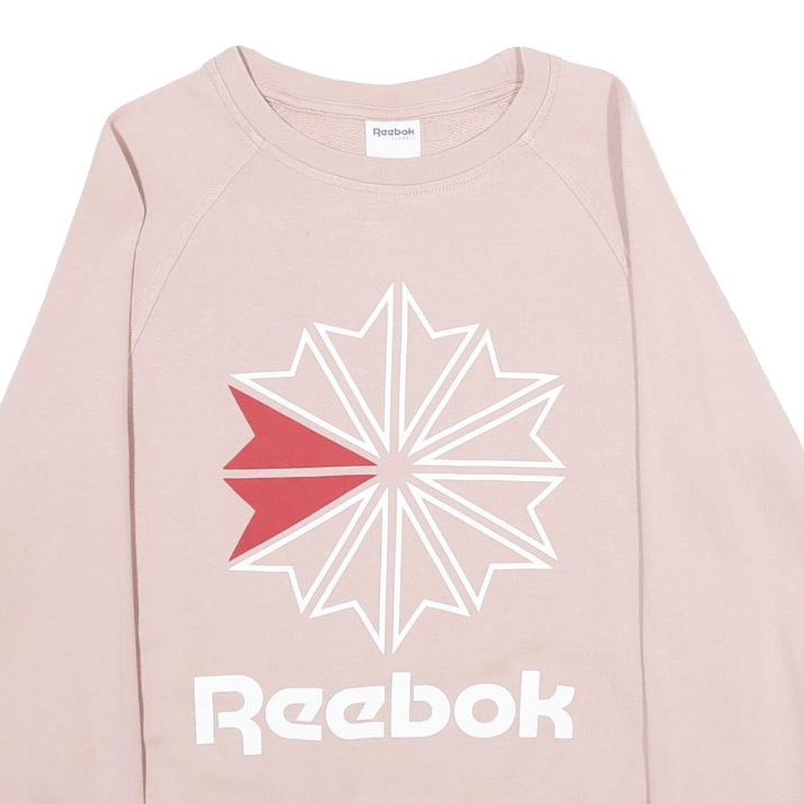 REEBOK Womens Pink Crew Neck S Cotton Sweatshirt Logo Print