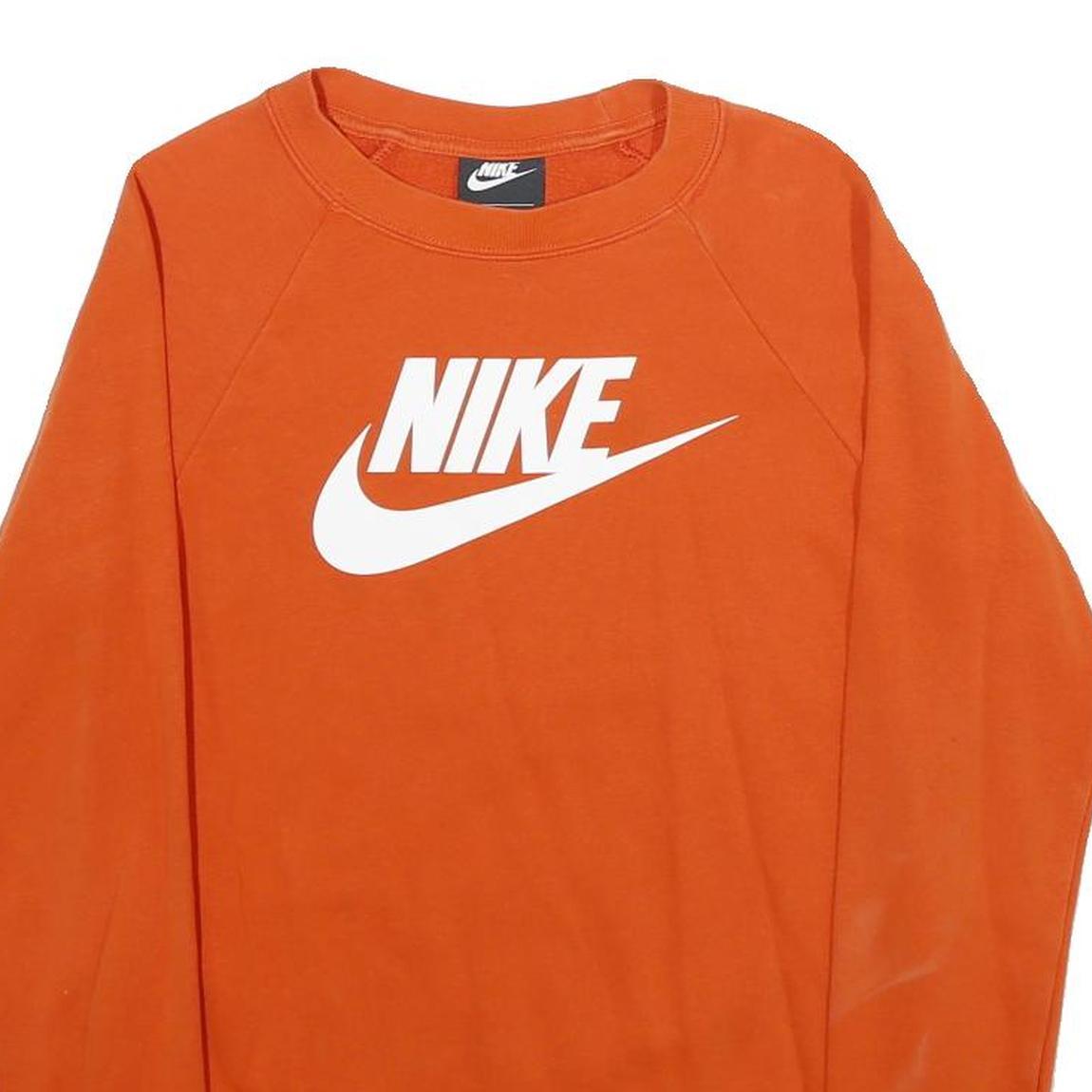 NIKE Mens Orange Cotton Blend Crew Neck XS Logo Sweatshirt Casual Pullover