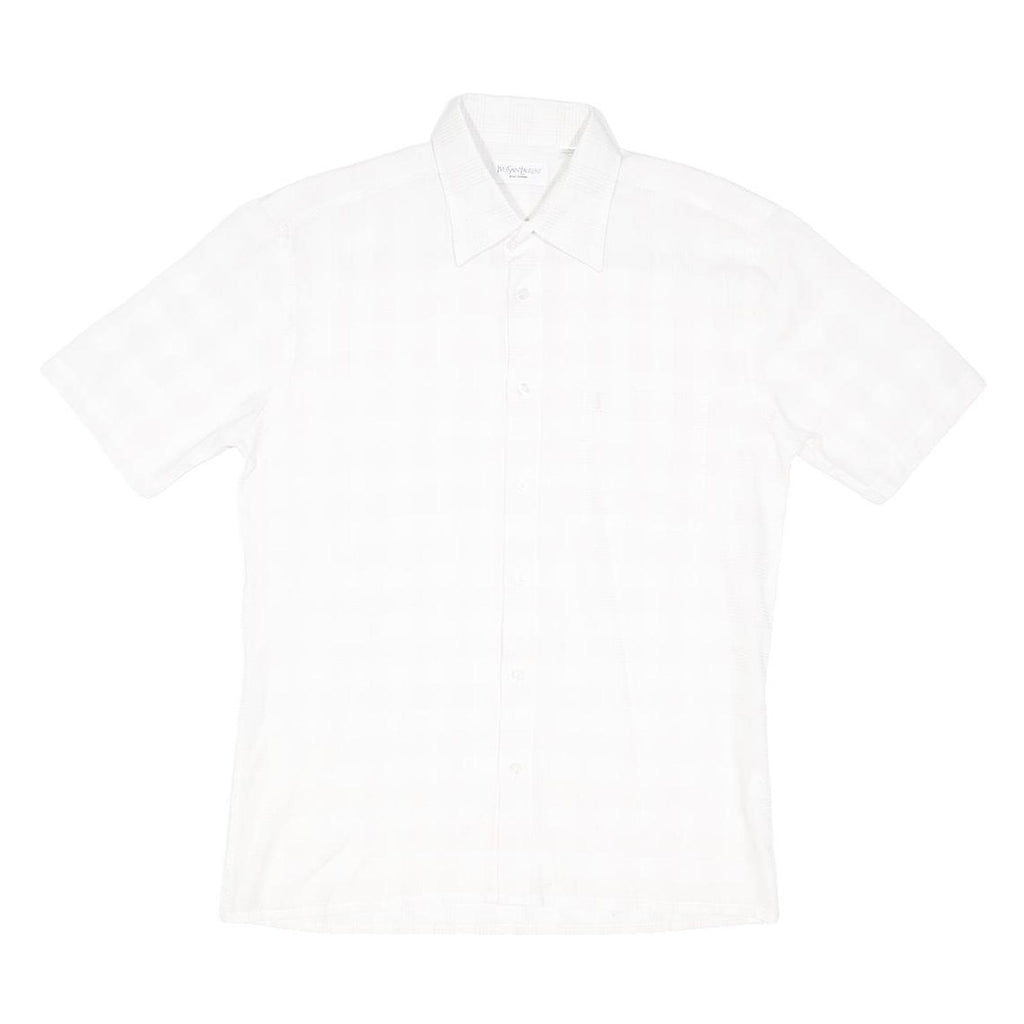 YVES SAINT LAURENT Mens White Shirt M Classic Cotton Blend Short Sleeve Button