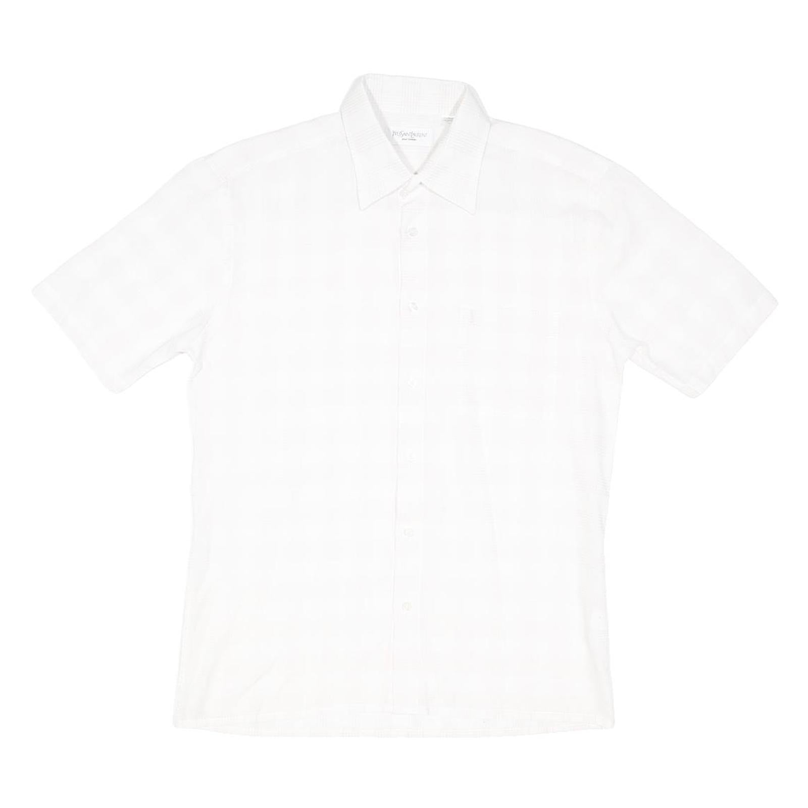 YVES SAINT LAURENT Mens White Shirt M Classic Cotton Blend Short Sleeve Button