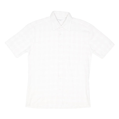 YVES SAINT LAURENT Mens White Shirt M Classic Cotton Blend Short Sleeve Button
