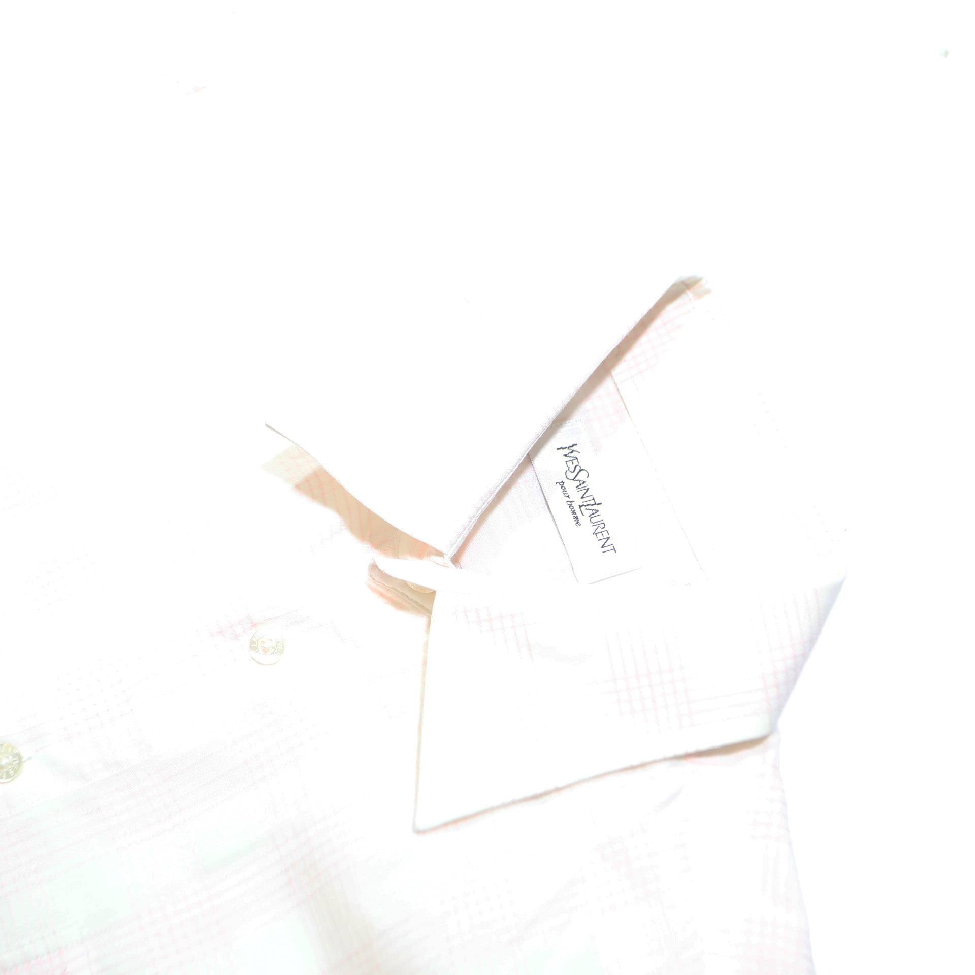 YVES SAINT LAURENT Mens White Shirt M Classic Cotton Blend Short Sleeve Button