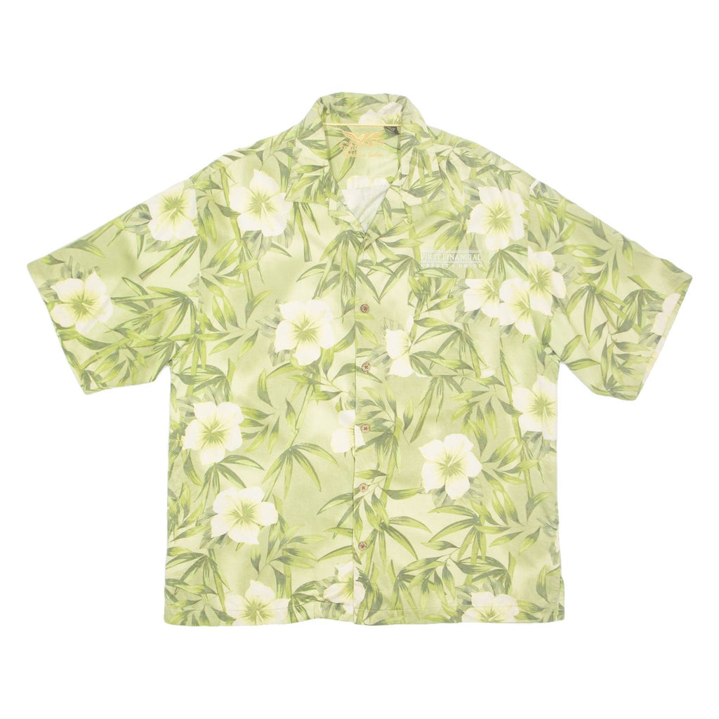 SIGNATURE SERIES Mens Hawaiian Shirt Green Floral L