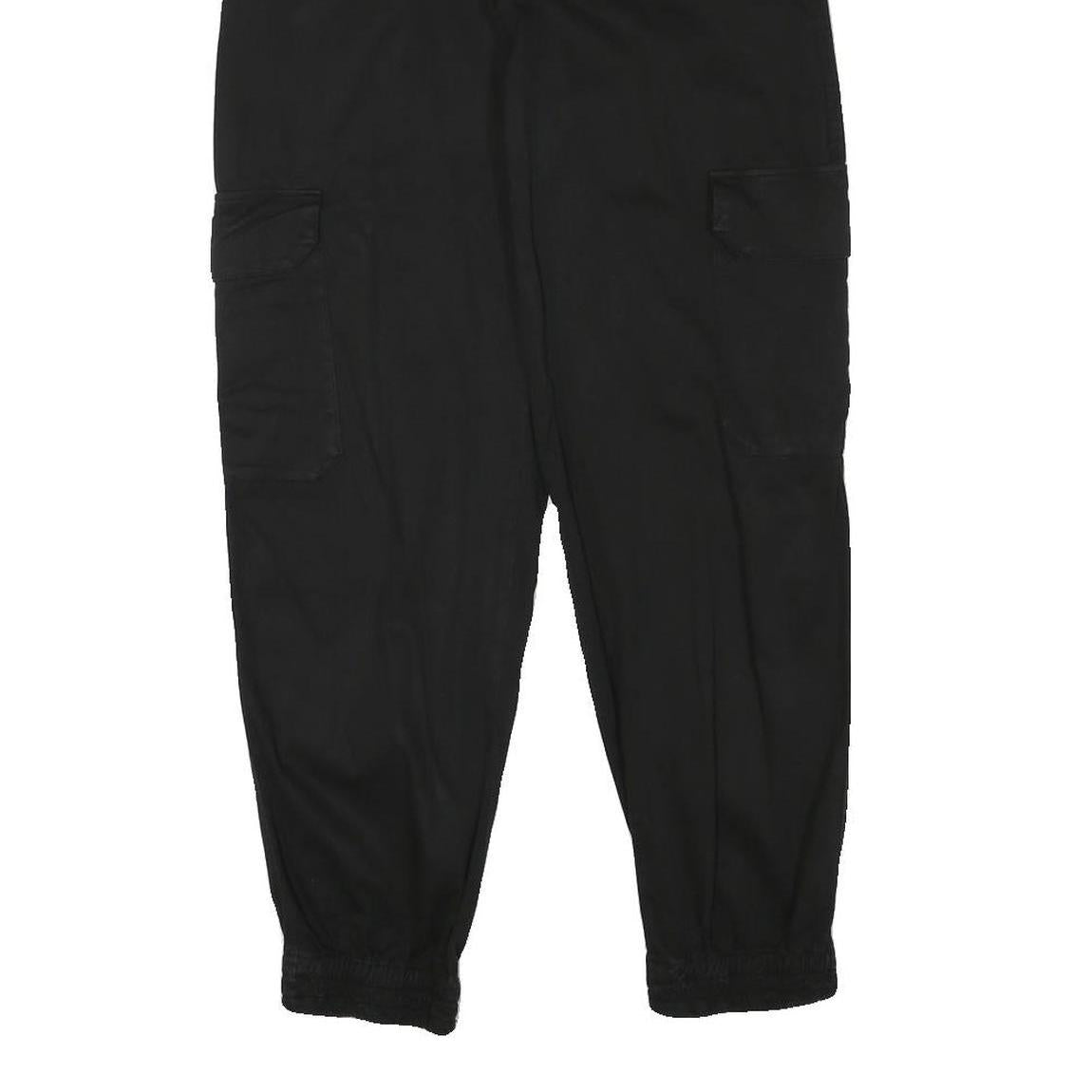 PULL & BEAR Womens Cotton Blend Black Relaxed Cargo Trousers W24 L27 Zip