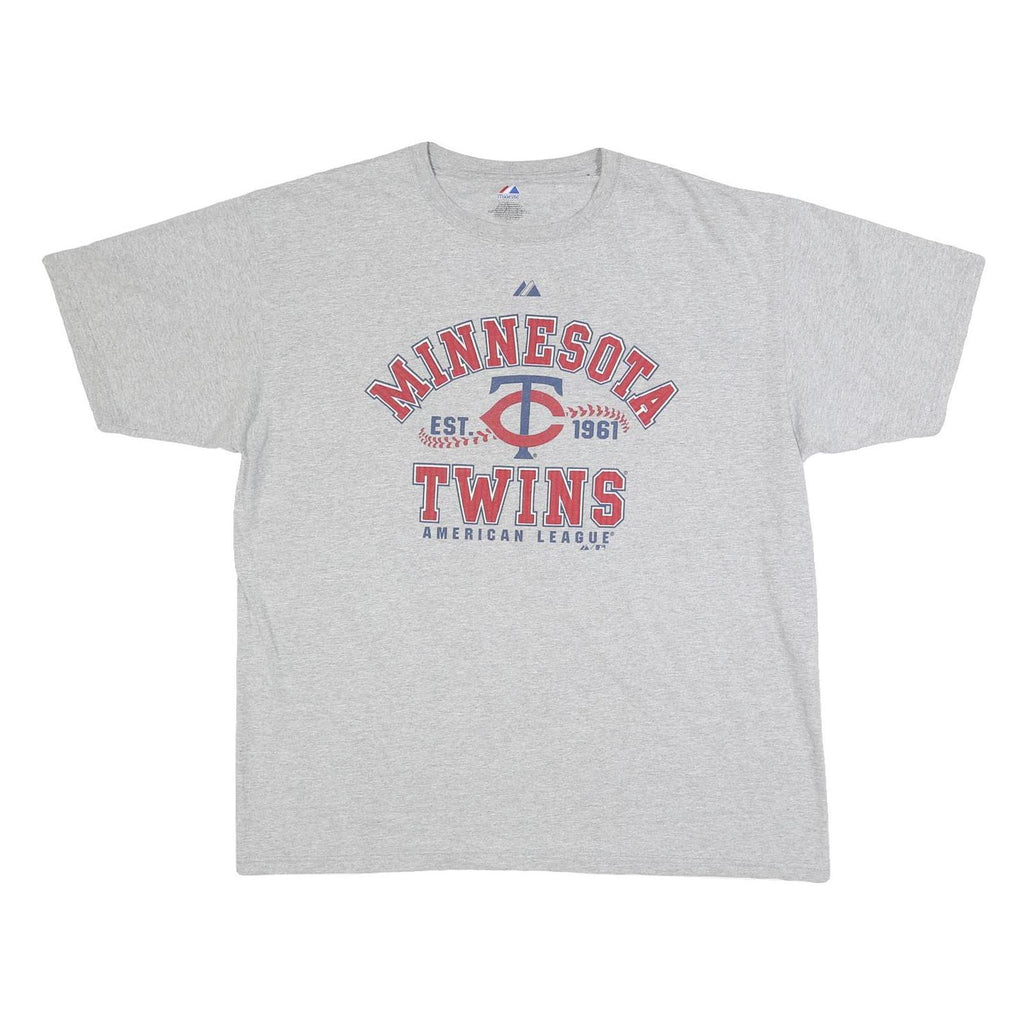 MAJESTIC Mens Grey Minnesota Twins Graphic T-Shirt 2XL Short Sleeve Crew Neck