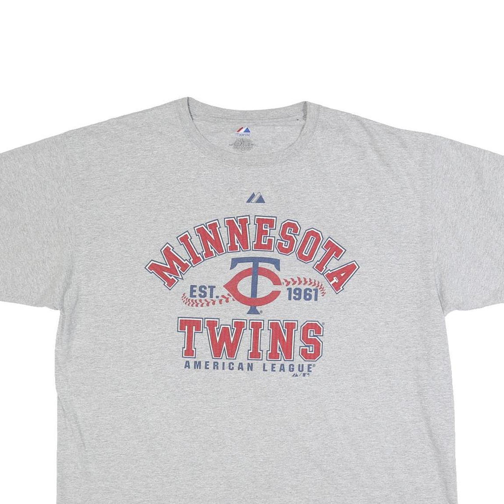 MAJESTIC Mens Grey Minnesota Twins Graphic T-Shirt 2XL Short Sleeve Crew Neck