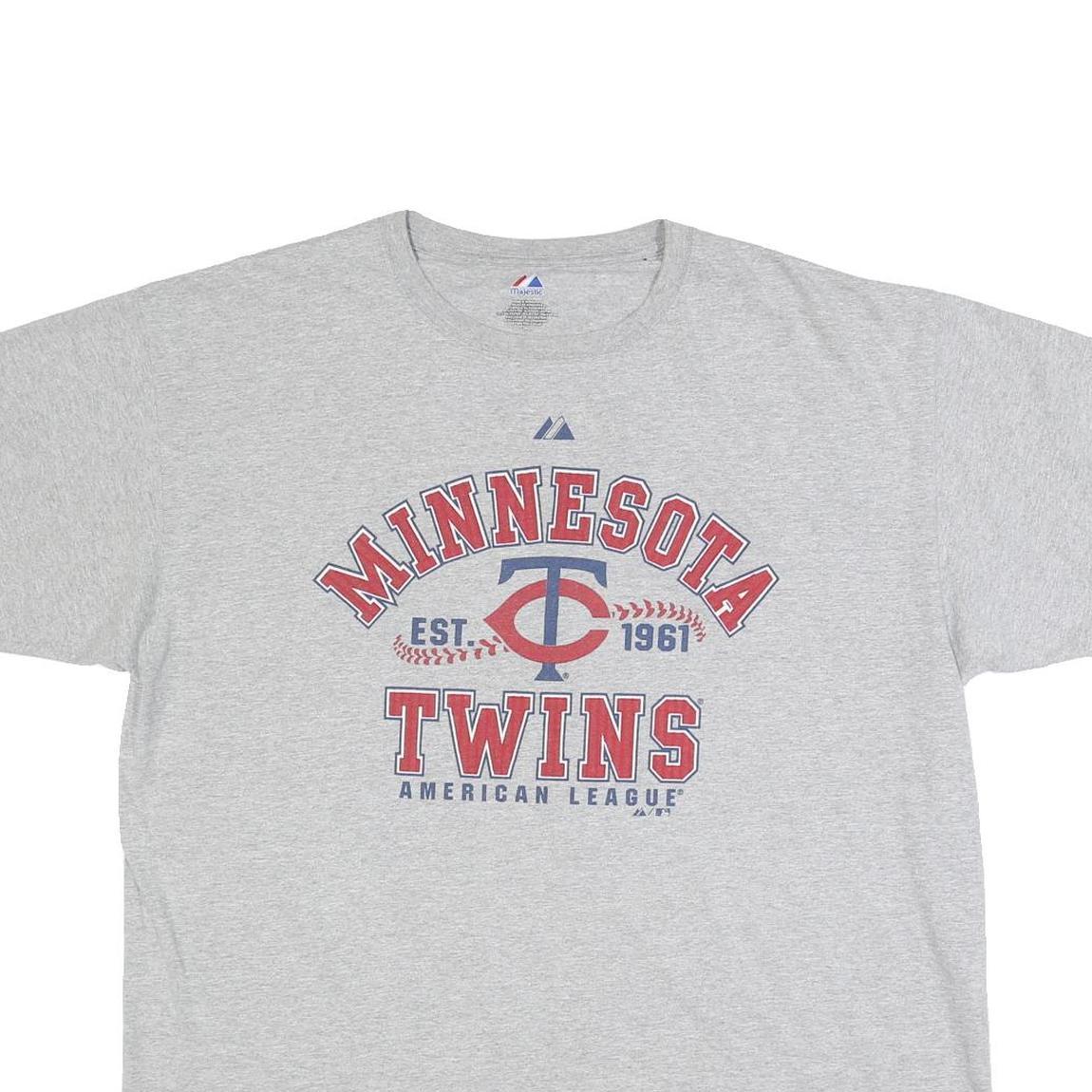 MAJESTIC Mens Grey Minnesota Twins Graphic T-Shirt 2XL Short Sleeve Crew Neck