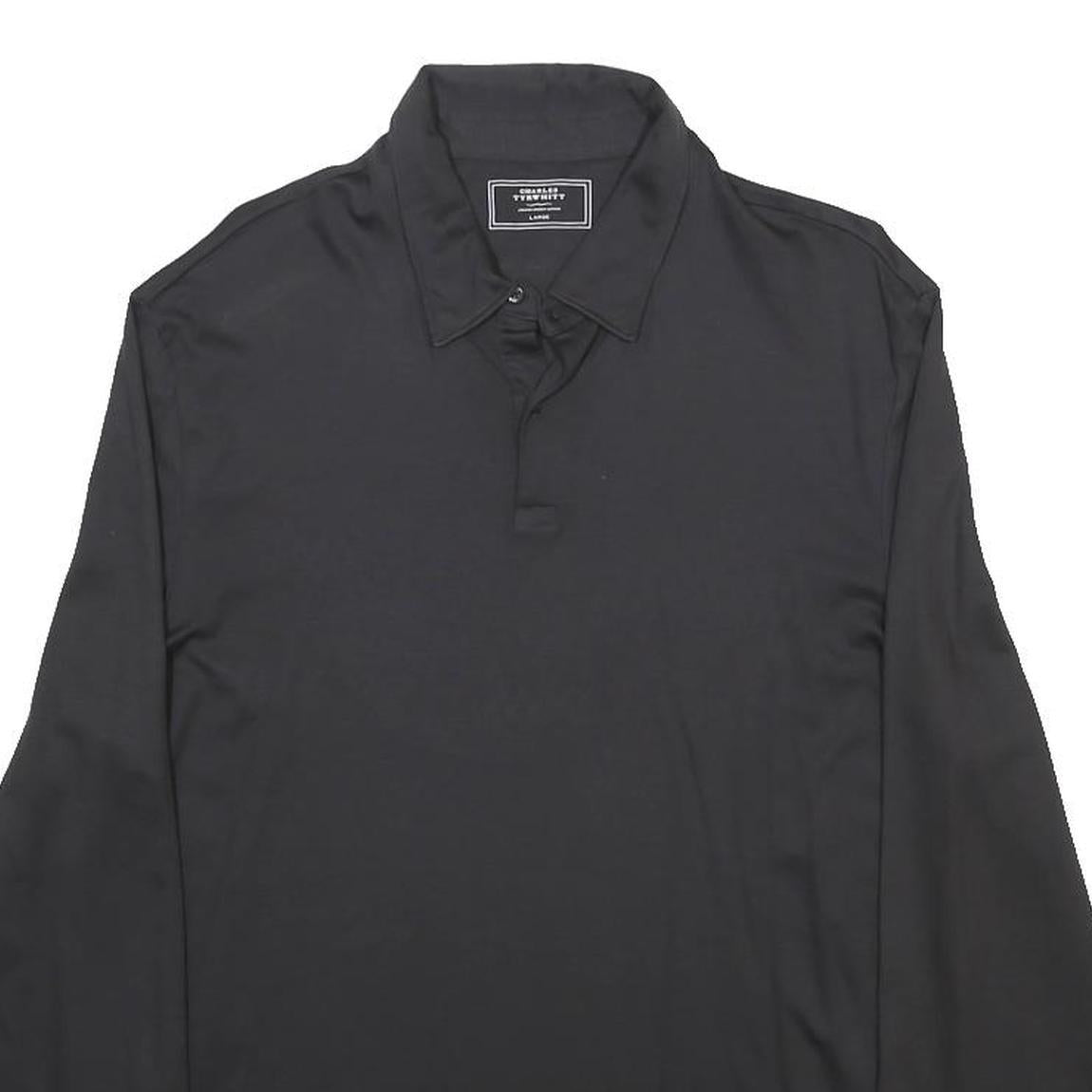 CHARLES TYRWHITT Mens Black Long Sleeve Plain Polo Shirt L Classic Cotton