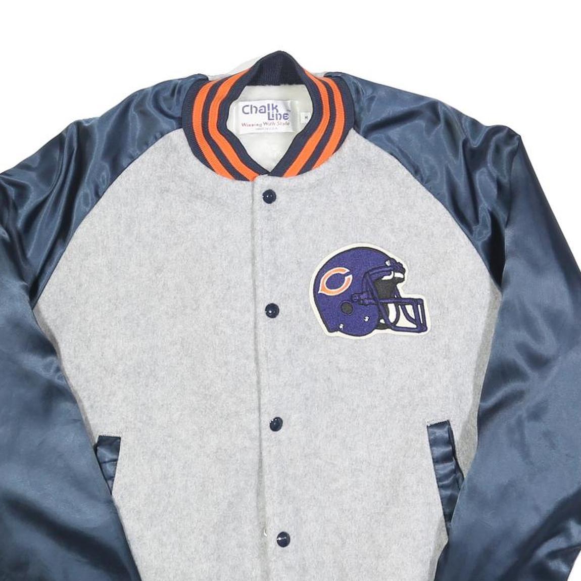 CHALK LINE Mens Grey & Navy Blue Chicago Bears Varsity Jacket M Polyester Blend