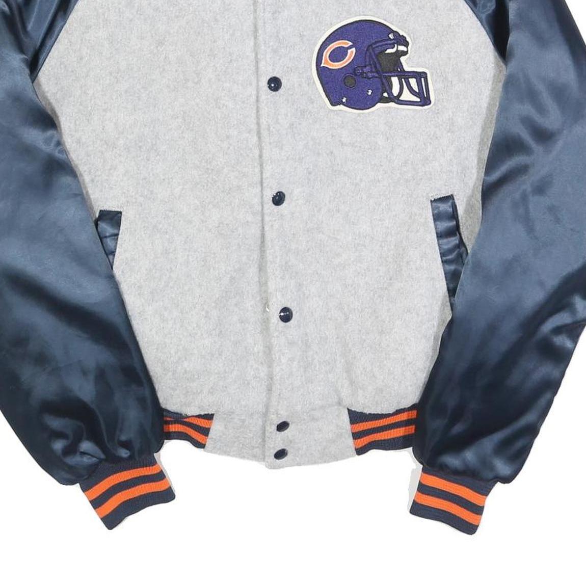 CHALK LINE Mens Grey & Navy Blue Chicago Bears Varsity Jacket M Polyester Blend