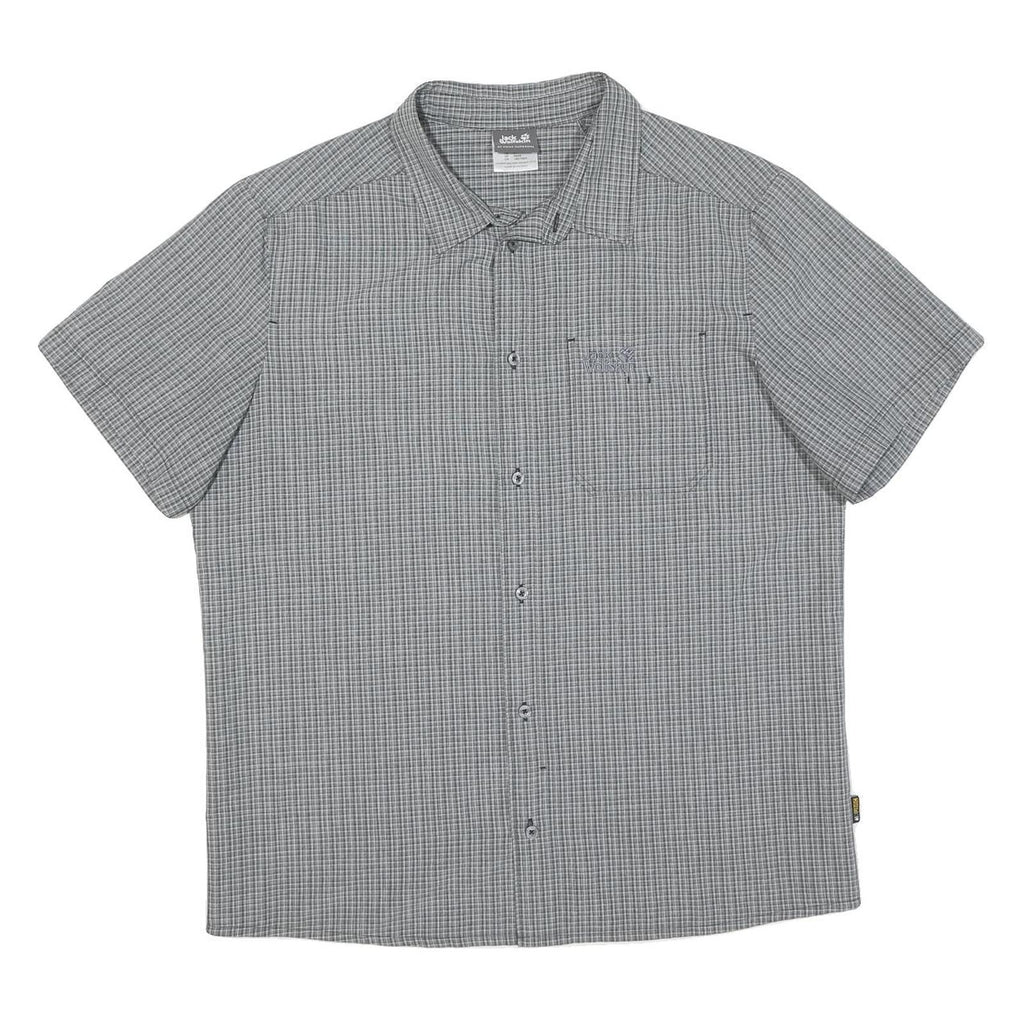 JACK WOLFSKIN Mens Grey Check Short Sleeve Shirt L Outdoor Casual Summer