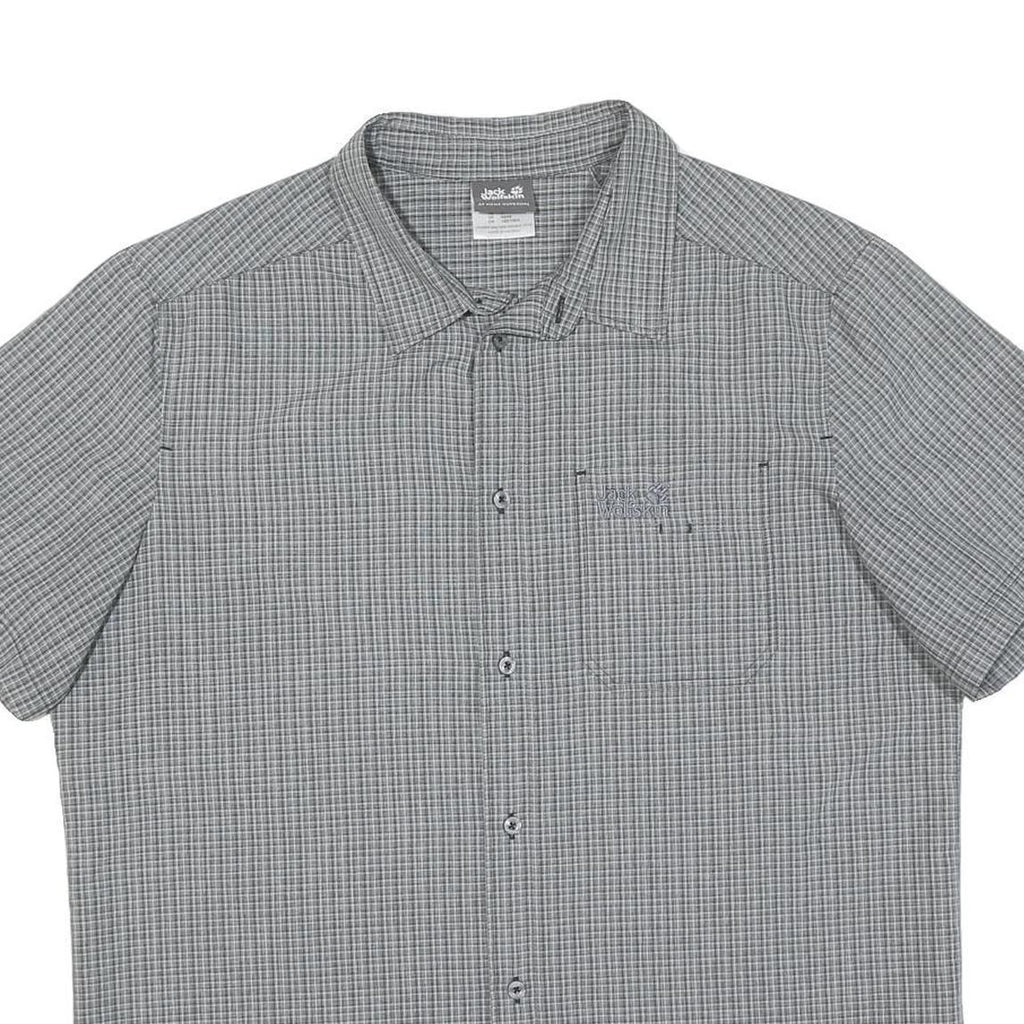 JACK WOLFSKIN Mens Grey Check Short Sleeve Shirt L Outdoor Casual Summer