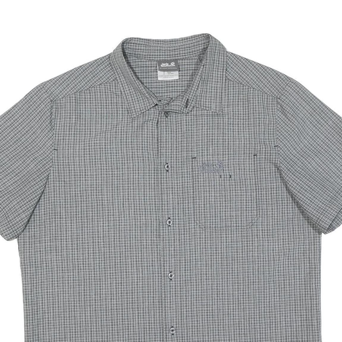 JACK WOLFSKIN Mens Grey Check Short Sleeve Shirt L Outdoor Casual Summer