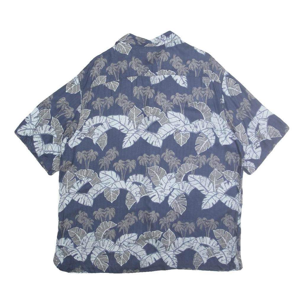 CARRIBEAN Mens Blue Plain Cotton Shirt L Summer Casual Short Sleeve Button