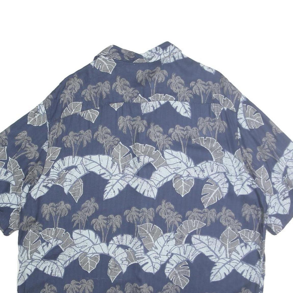 CARRIBEAN Mens Blue Plain Cotton Shirt L Summer Casual Short Sleeve Button