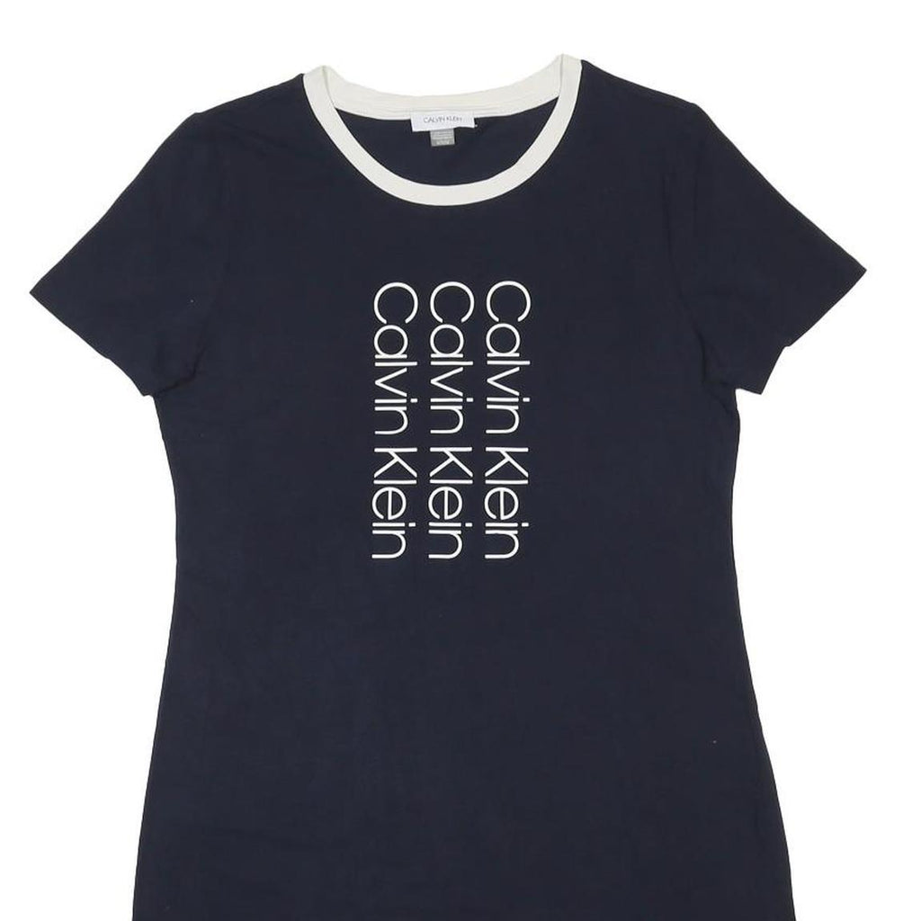 CALVIN KLEIN Womens Navy Blue & White Cotton Blend T-Shirt Dress M Logo Print