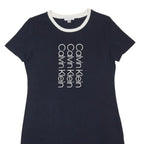 CALVIN KLEIN Womens Navy Blue & White Cotton Blend T-Shirt Dress M Logo Print