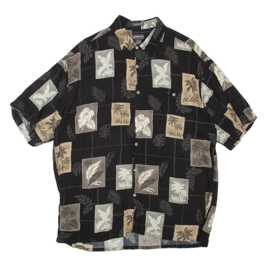 ST.JOHN'S BAY Mens Hawaiian Shirt Black Floral XL