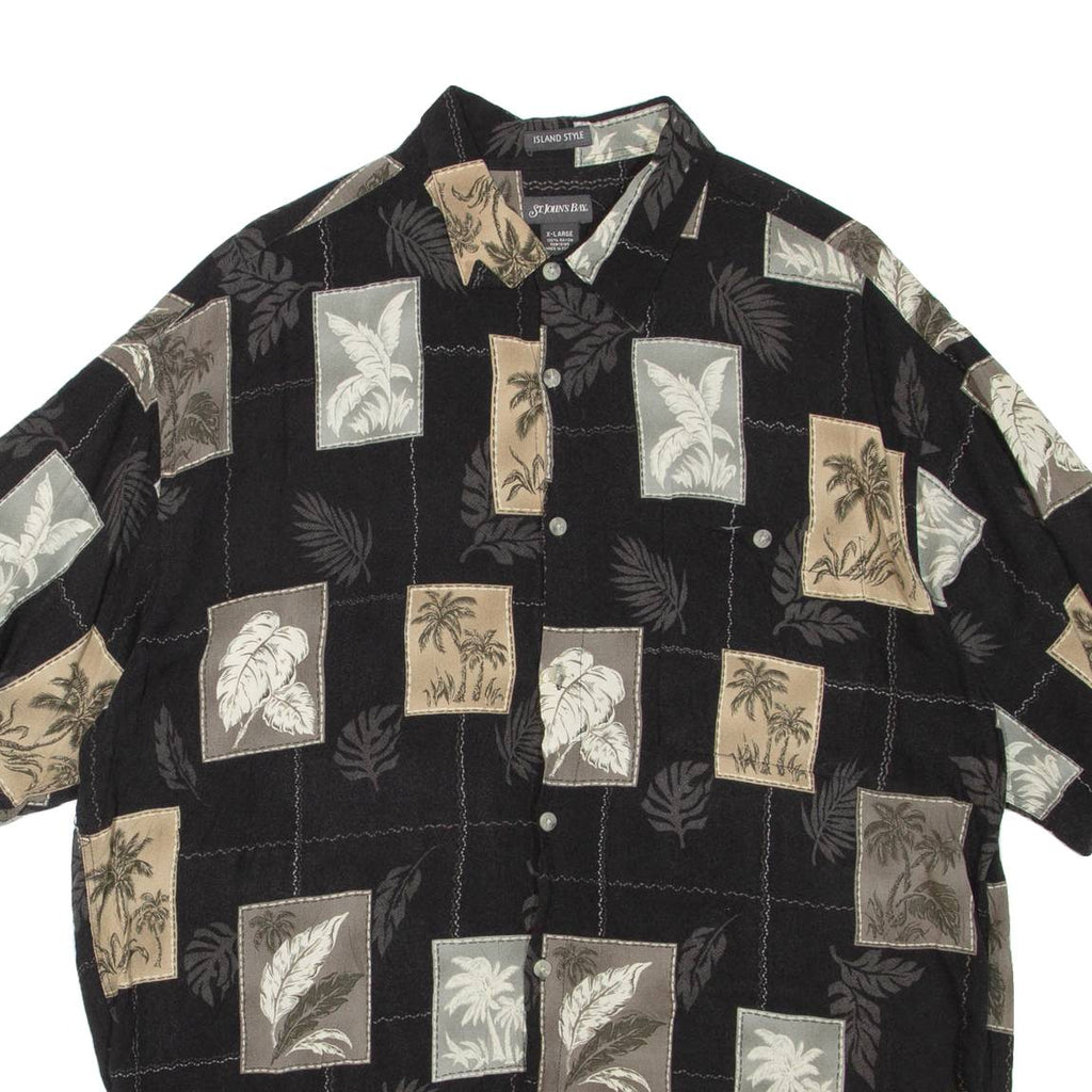ST.JOHN'S BAY Mens Hawaiian Shirt Black Floral XL