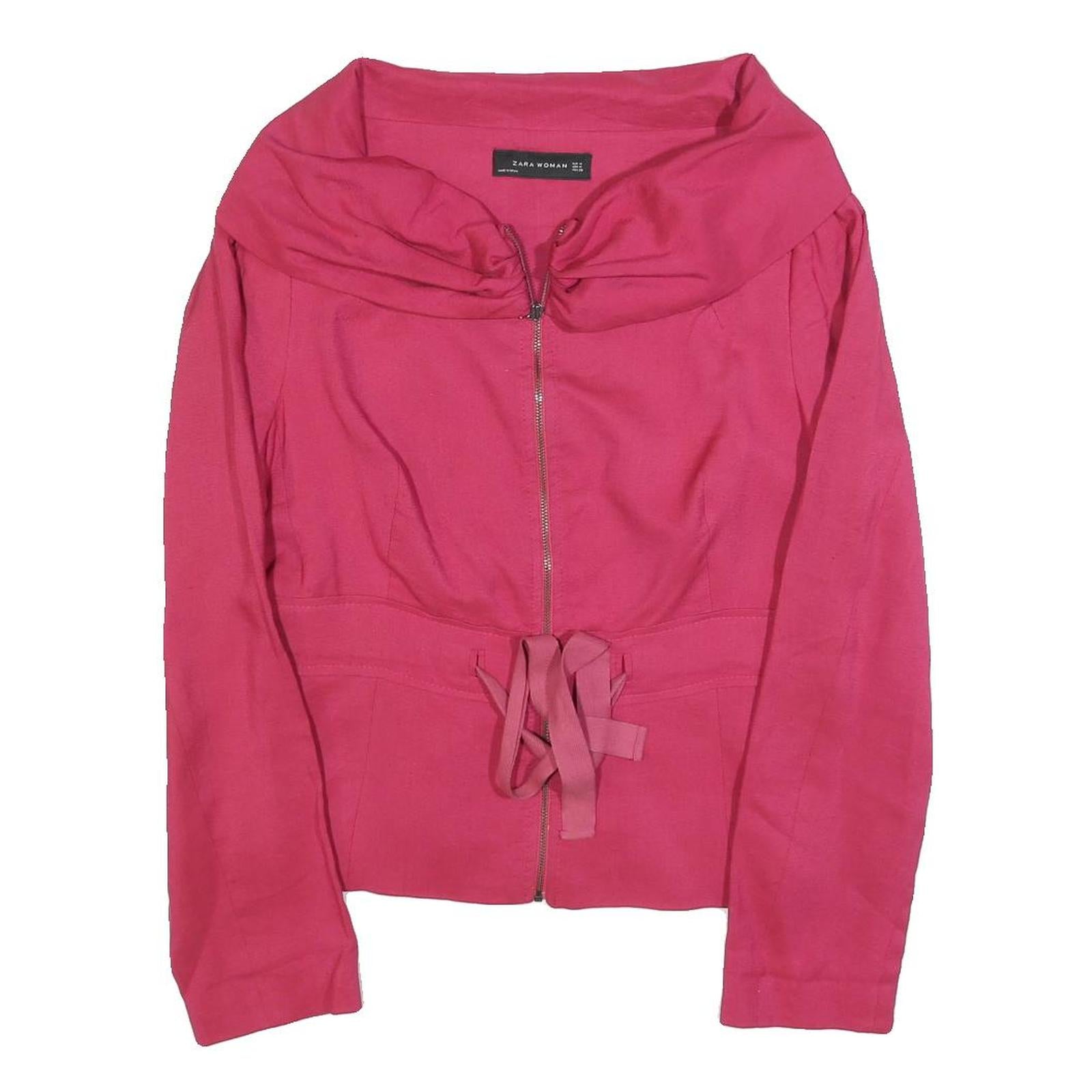 ZARA WOMAN Womens Pink Jacket M Polyester Blend Zip Plain Stylish Drawstring