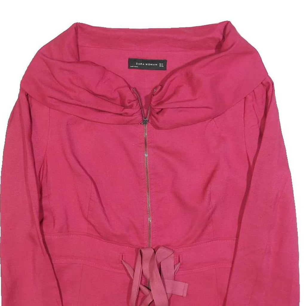 ZARA WOMAN Womens Pink Jacket M Polyester Blend Zip Plain Stylish Drawstring
