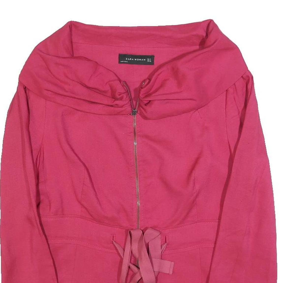 ZARA WOMAN Womens Pink Jacket M Polyester Blend Zip Plain Stylish Drawstring