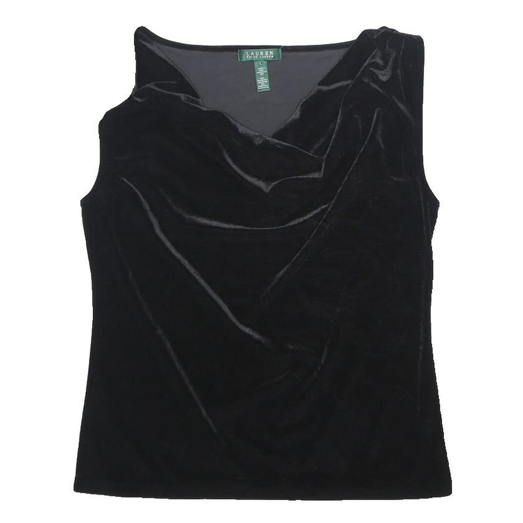 LAUREN RALPH LAUREN Womens Black Velvet Sleeveless Draped V-Neck Top L