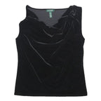 LAUREN RALPH LAUREN Womens Black Velvet Sleeveless Draped V-Neck Top L