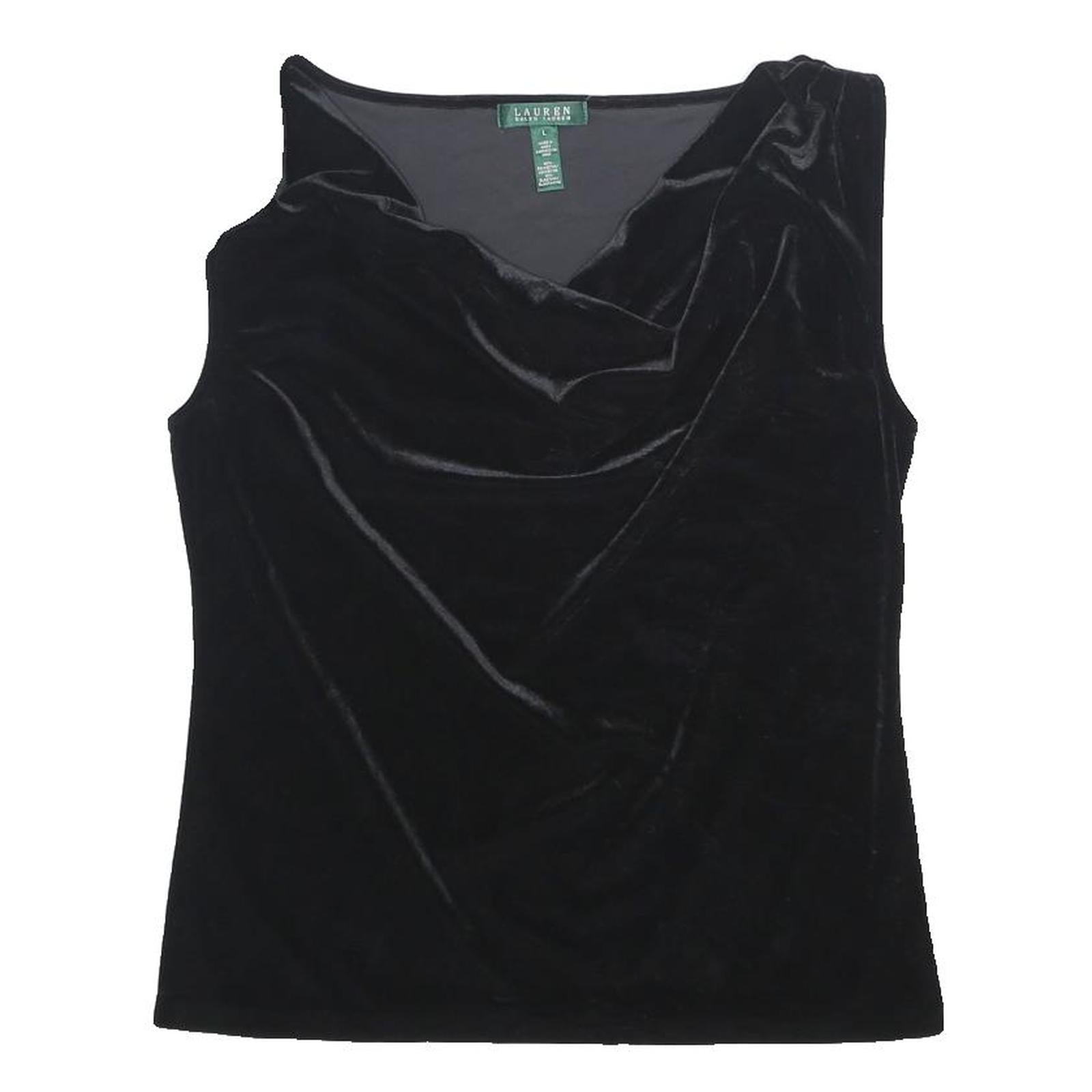LAUREN RALPH LAUREN Womens Black Velvet Sleeveless Draped V-Neck Top L