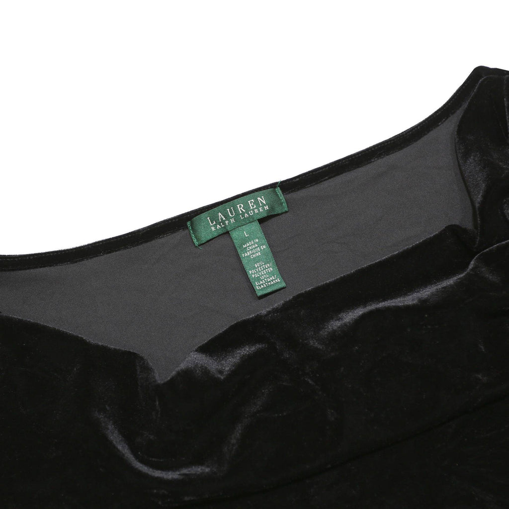 LAUREN RALPH LAUREN Womens Black Velvet Sleeveless Draped V-Neck Top L