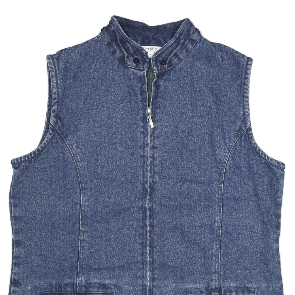 NORTH STYLE Womens Blue Denim Sleeveless Jacket L Cotton Zip Plain Stylish